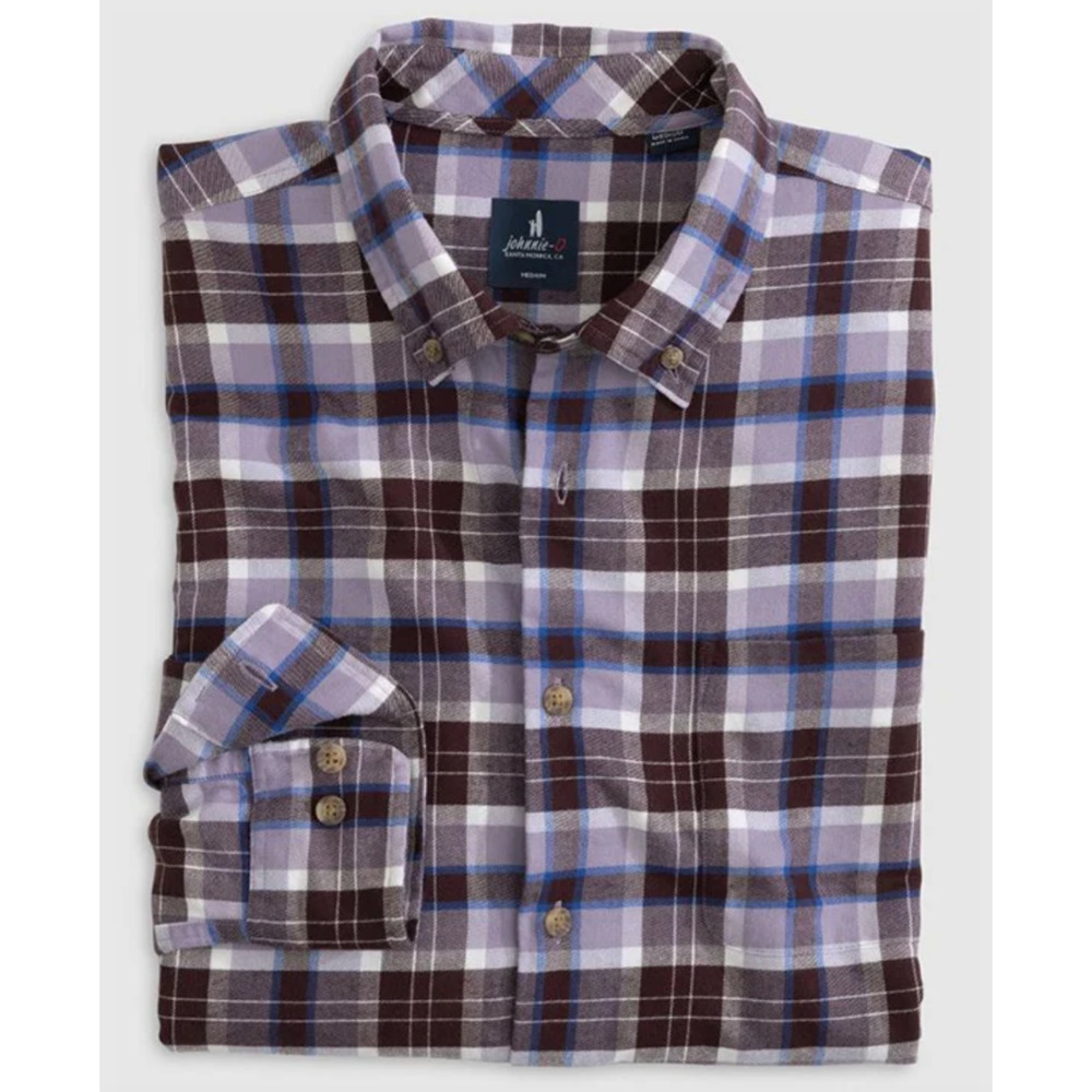 NEW JOHNNIE-O PURPLE BISON PLAID GARNER TUCKED BUTTON DOWN PLAID SHIRT SZ L